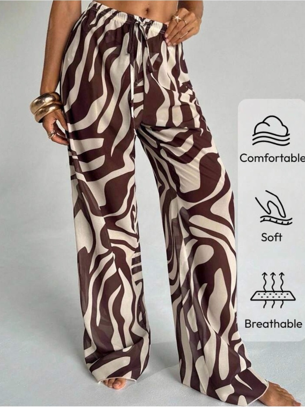 SHEIN Brown & Cream Zebra Wide Leg Pants
